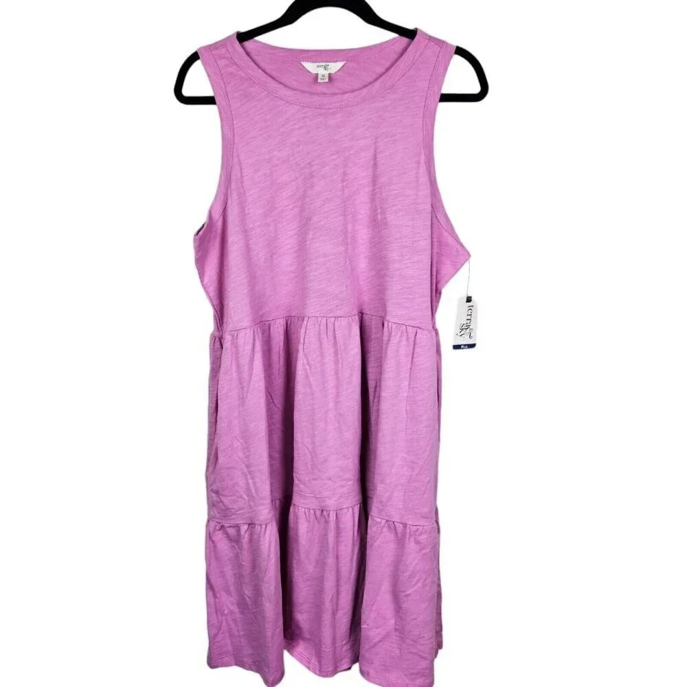 Terra & Sky Women's 0X Pink Tiered Tank Dress New with Tag NWT